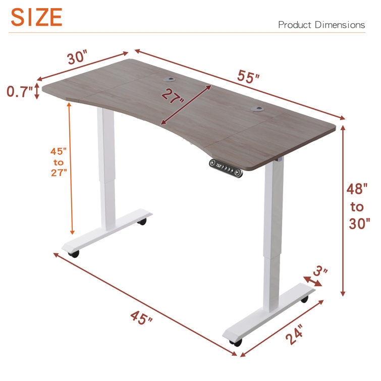 17 Stories Daiah Ergonomic Curved Height Adjustable Standing Desk